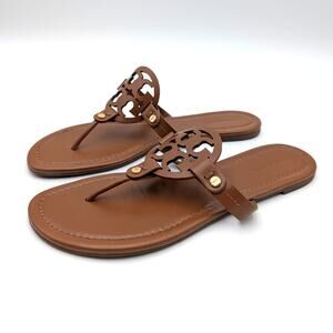 Tory Burch Miller Flip Flop Sandals Women's Leather Brown Size US8M EU38.5